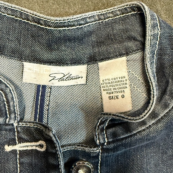 Chico’s Platinum Rhinestone Dark Wash Denim Jacket with Unique Button Details - Picture 5 of 6
